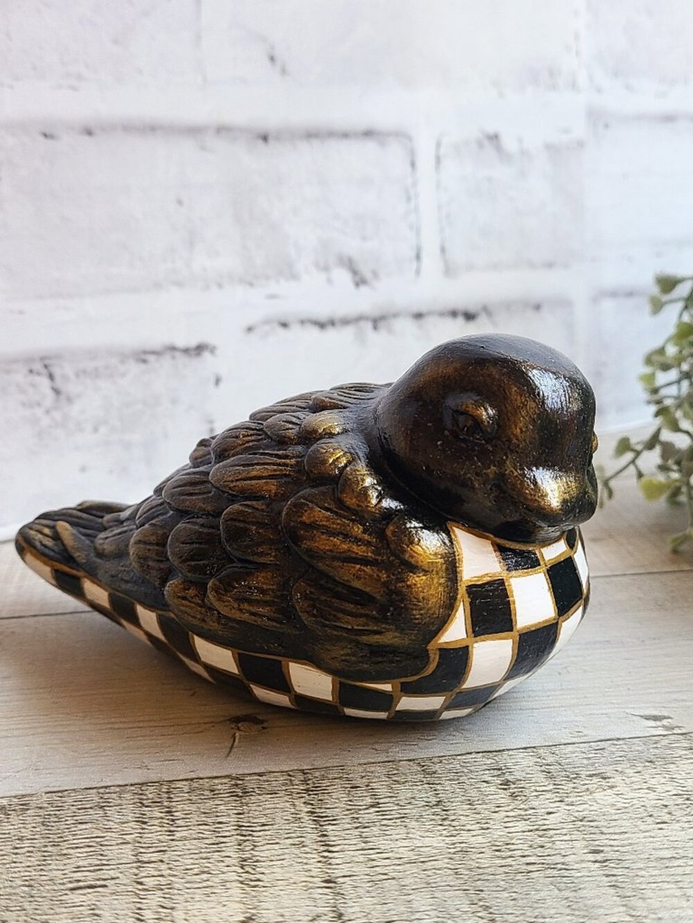 Checked Bird Keepsake Box Buffalo Check Songbird Decor Trinket Box Right Facing